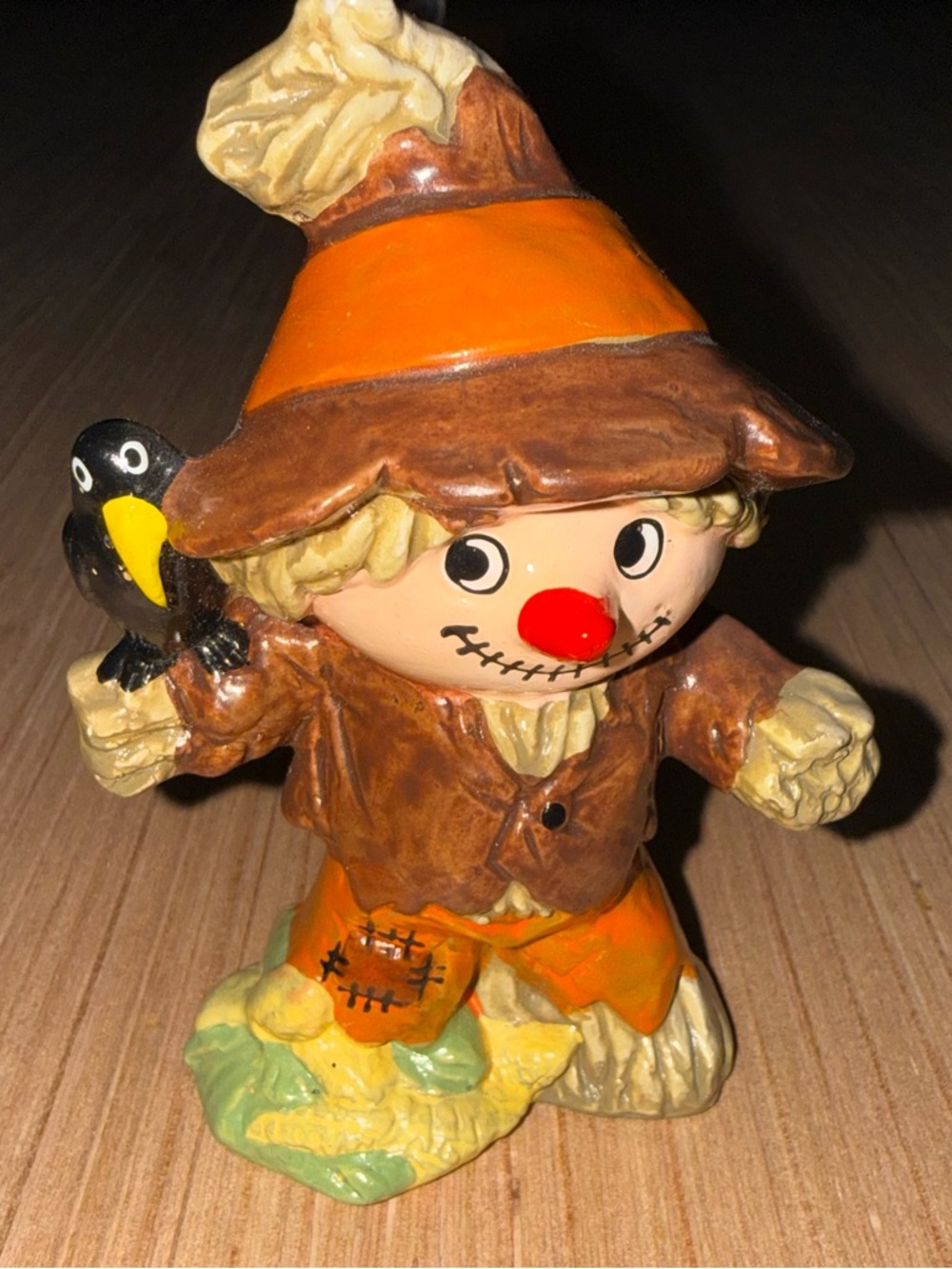 Cute Ceramic Scarecrow Figurine in Orange and Brown